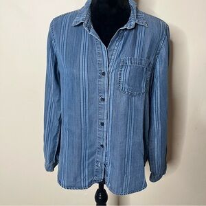 Cloth & Stone Anthropologie Women’s Blue Denim Striped Button-Down Shirt Sz S